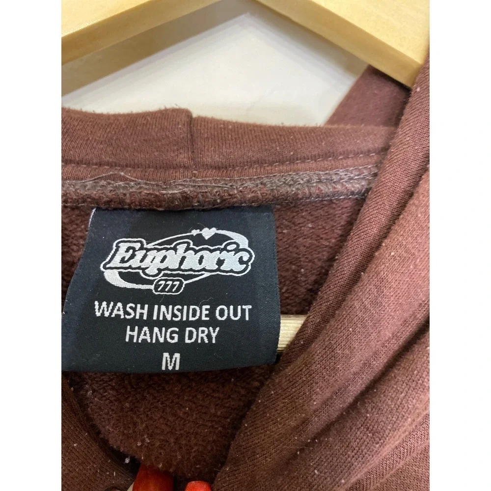 Euphoric 777‎ Brown Hoodie Are You Really Happy Graphic Sweatshirt Mens Medium